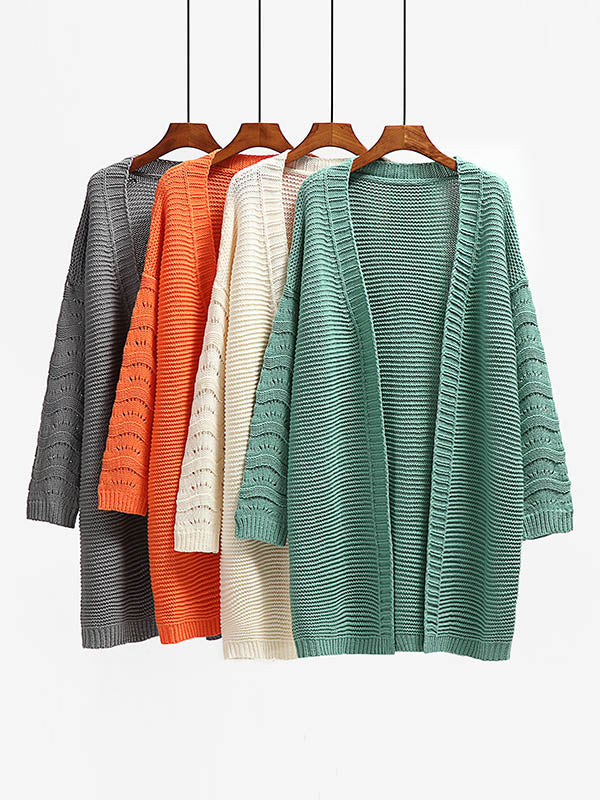 Urban Loose Solid Color Jacquard Cardigan Top