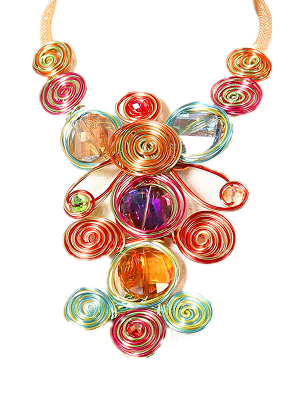 Geometric Artisan Gemstone Wirework Necklace & Earring Set
