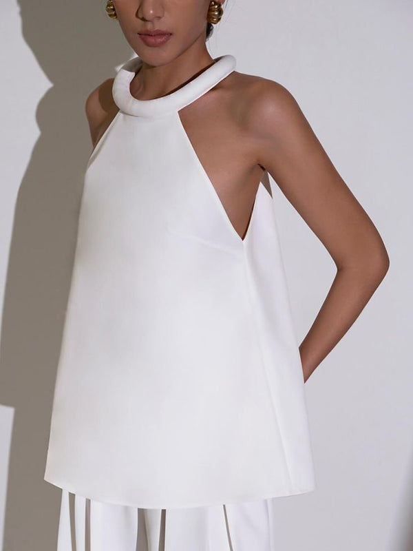 Solid Color Loose Sleeveless Halter-Neck Vest Top