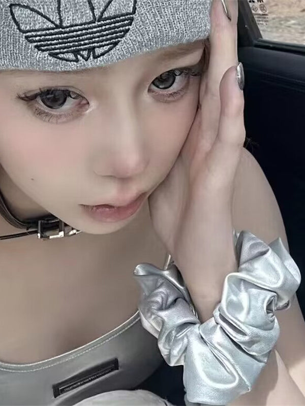 Elasticity Pleated Shiny Solid Color Scrunchy Hair Accessories