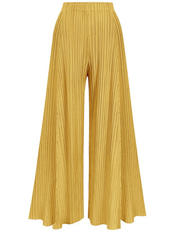 Urban Pleated Solid Color V-Neck Long Sleeves T-Shirt&Flared Pantstwo Pieces Set