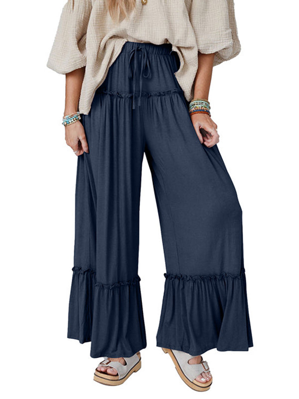 Pleated Solid Color High Waisted Loose Trousers Pants