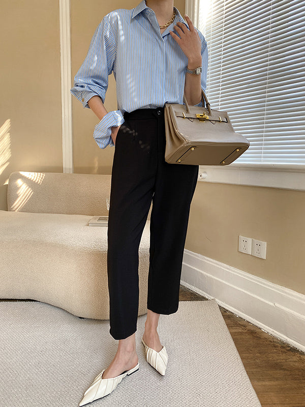 Simple Column Solid Color Casual Ninth Pants Bottoms
