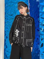 Casual Contrast Color Printed Drawstring Blouse Top