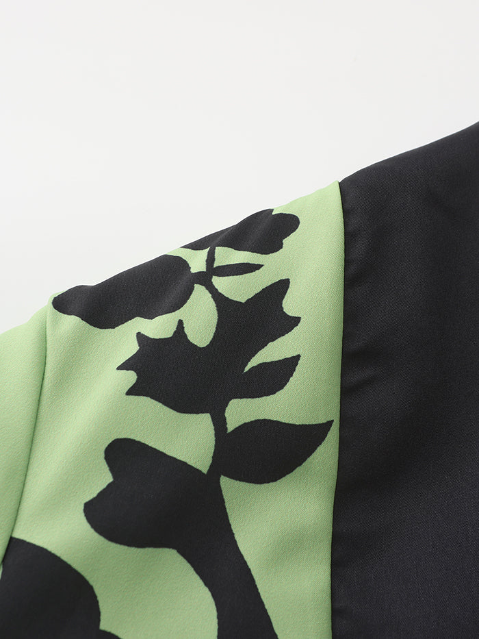 Printed Tied Waist A-line Flared Sleeves V-neck Maxi Dresses