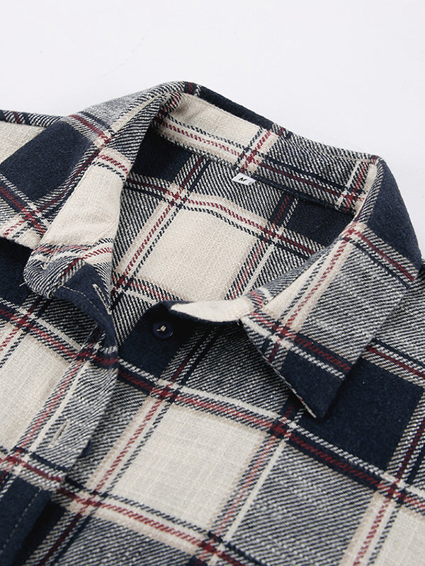 Plaid Split-Joint Long Sleeves Loose Lapel Blouses&Shirts Tops