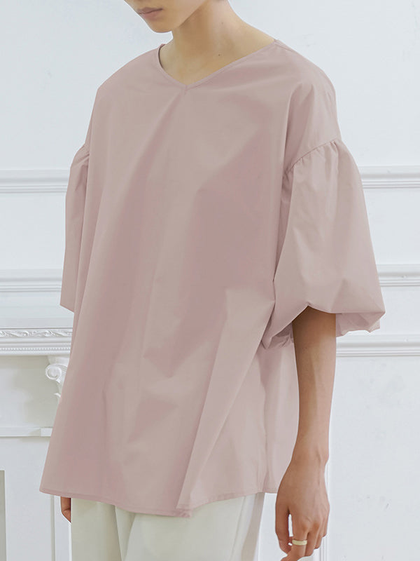 Solid Color Half Sleeves Loose V-Neck Blouses&Shirts Tops