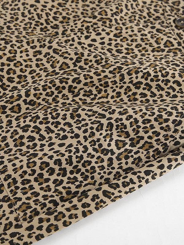 Leopard Printed Split-Joint High Waisted Loose Trousers Pants