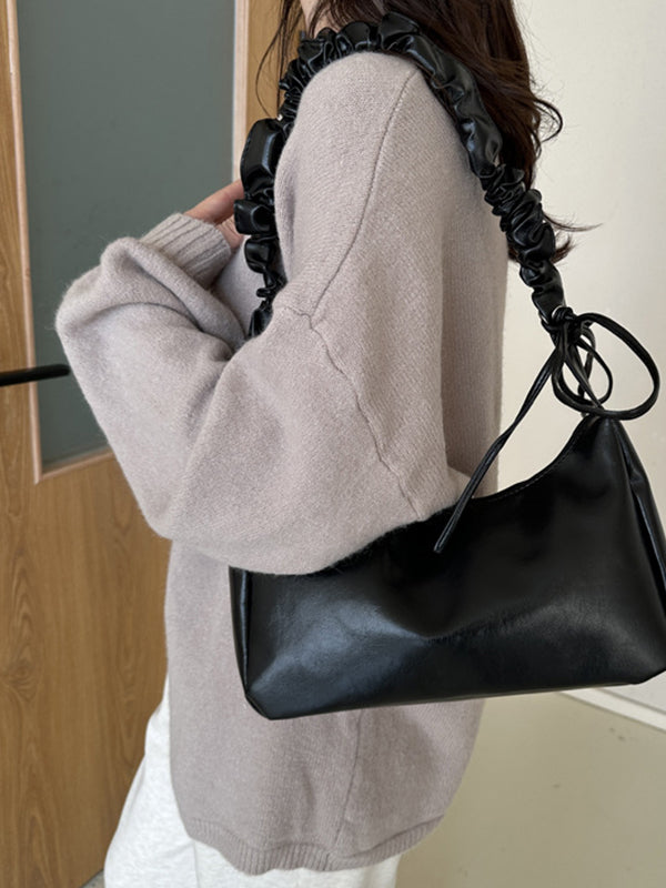 Geometric Pleated Solid Color Zipper Shoulder Bags Handbags