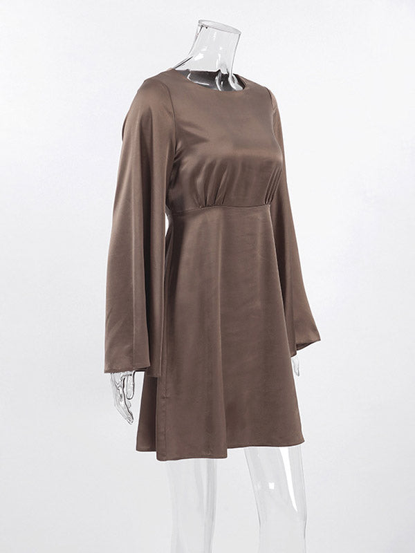 Solid Color A-Line Flared Sleeves Round-Neck Mini Dresses