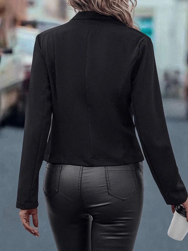 Buttoned Split-Joint Long Sleeves Skinny Lapel Outerwear Blazer