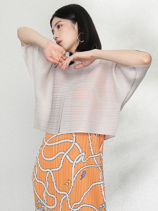 Casual Loose Half Sleeves Pleated Solid Color Outerwear