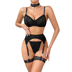 5 Piece Set Black Leopard Print Transparent
