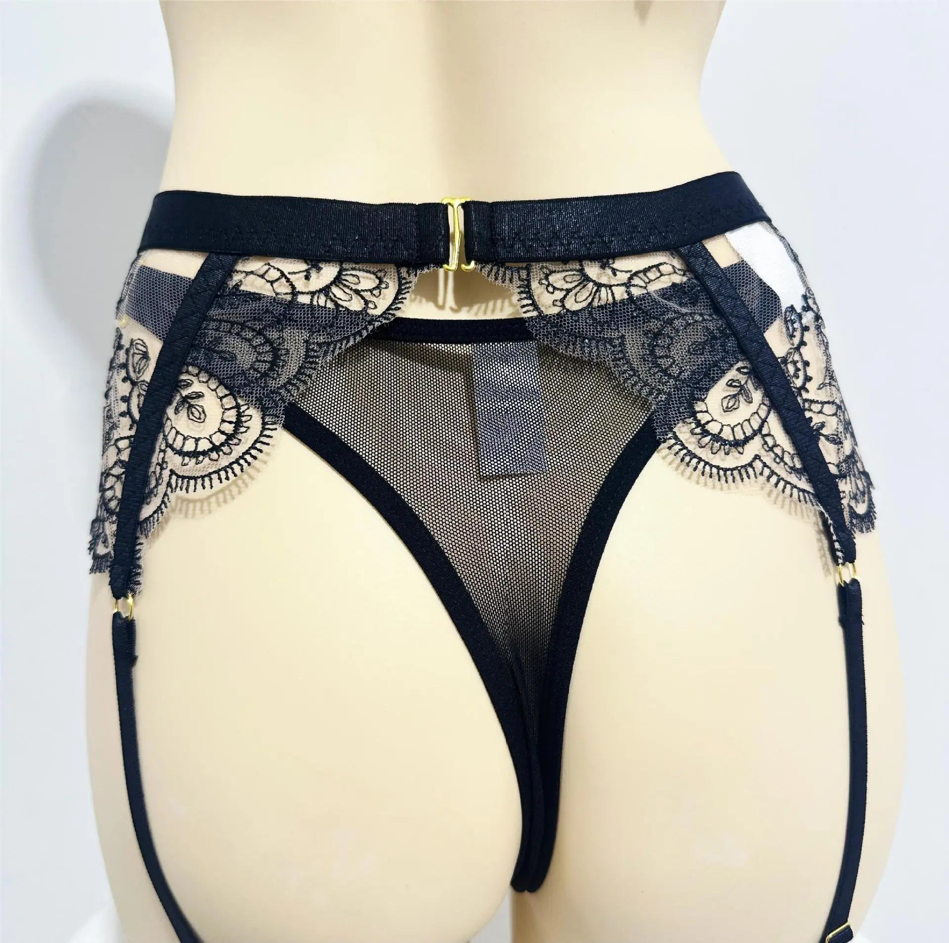 5 Pieces Embroidery Metal Front Buckle Hollow Out Bra
