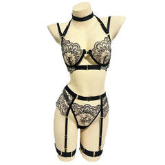 5 Pieces Embroidery Metal Front Buckle Hollow Out Bra