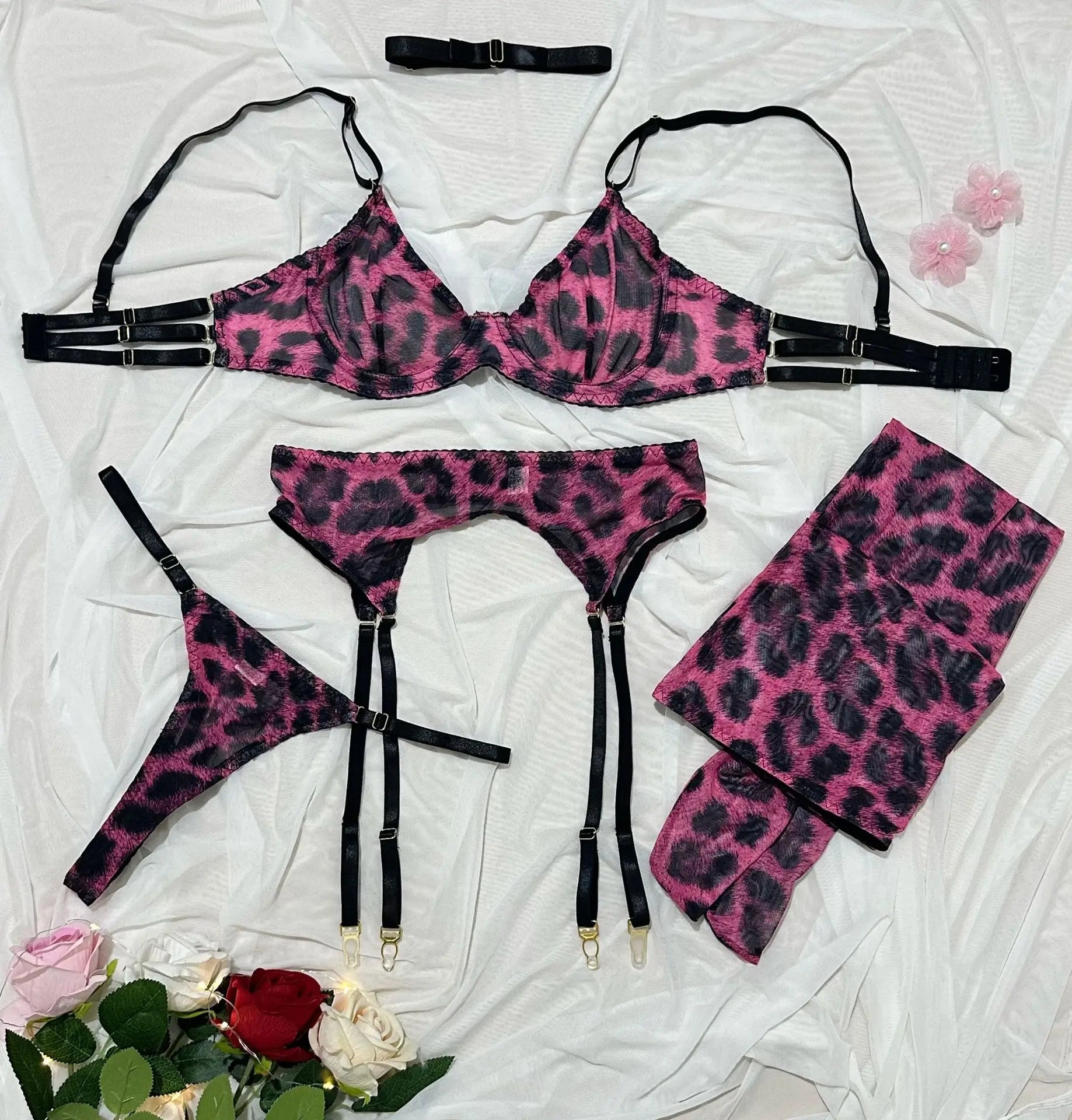 5 Pieces Leopard Push Up Bra