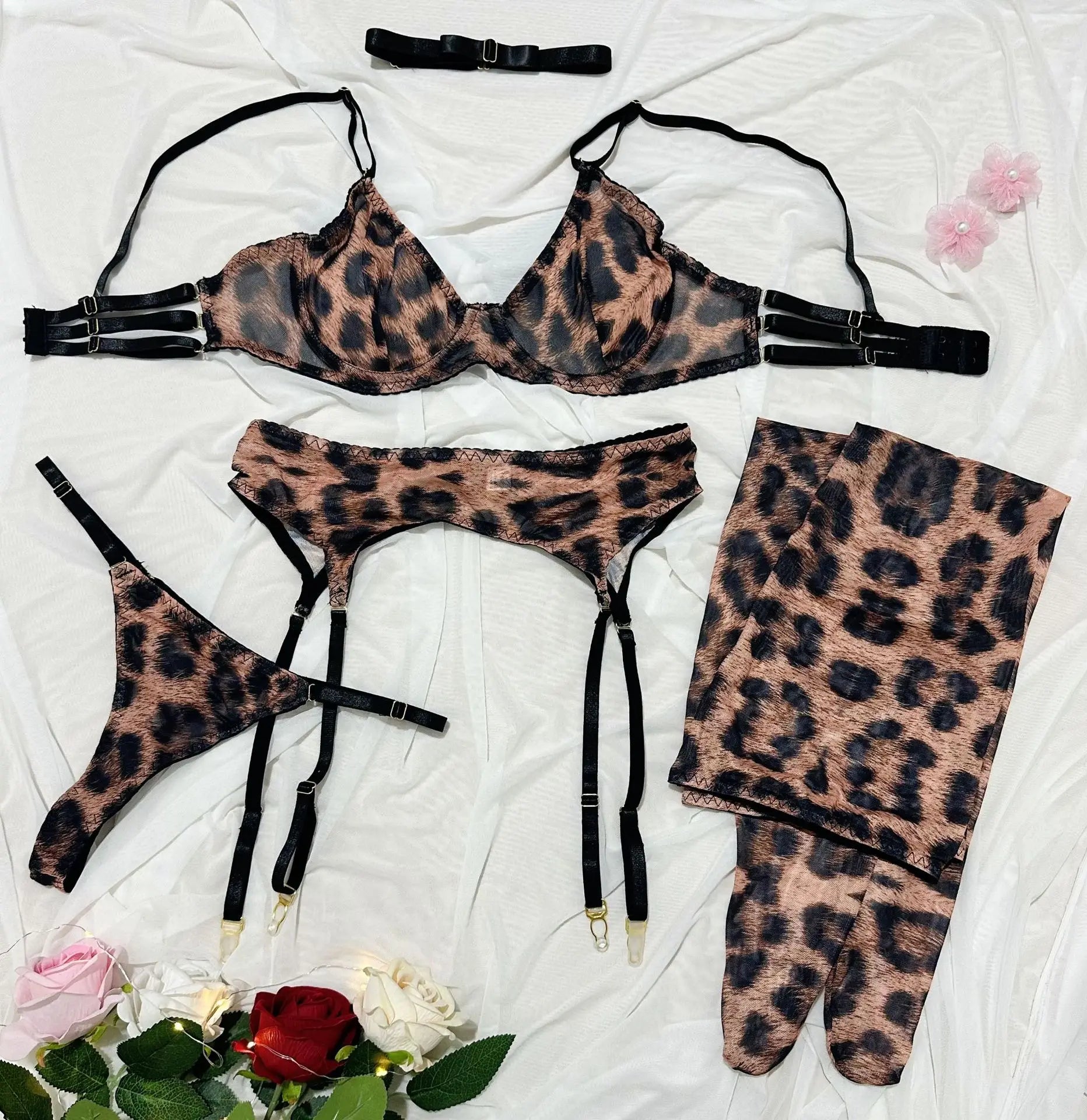 5 Pieces Leopard Push Up Bra