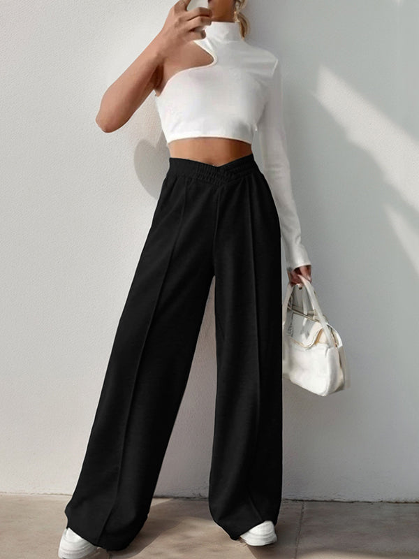 Elasticity Solid Color High Waisted Loose Trousers Pants