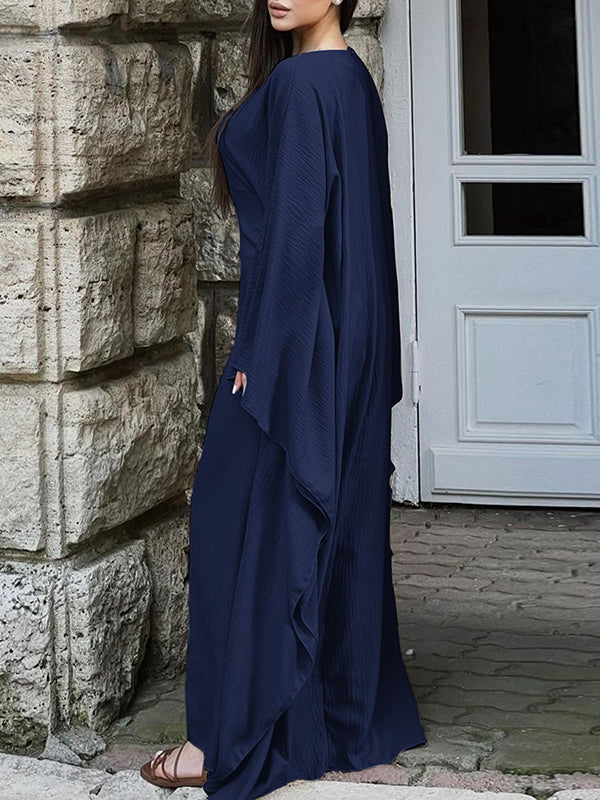 Solid Color Batwing Sleeves Long Sleeves Round-Neck Maxi Dresses