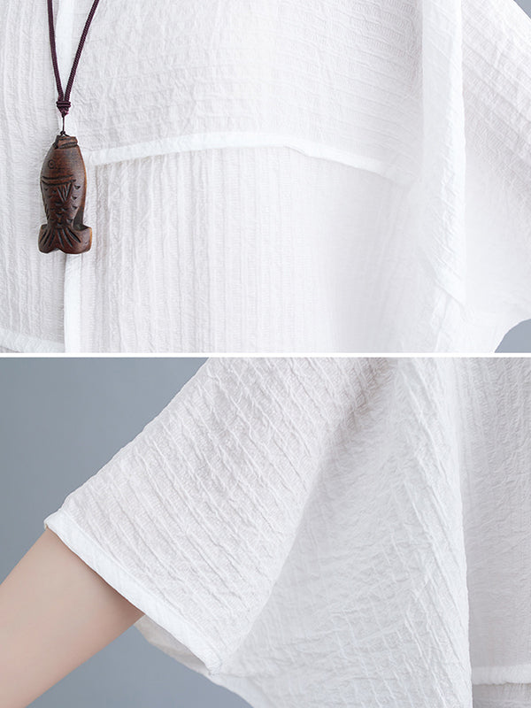 Solid Color Split-Joint Batwing Sleeves Loose Round-neck T-Shirts Tops