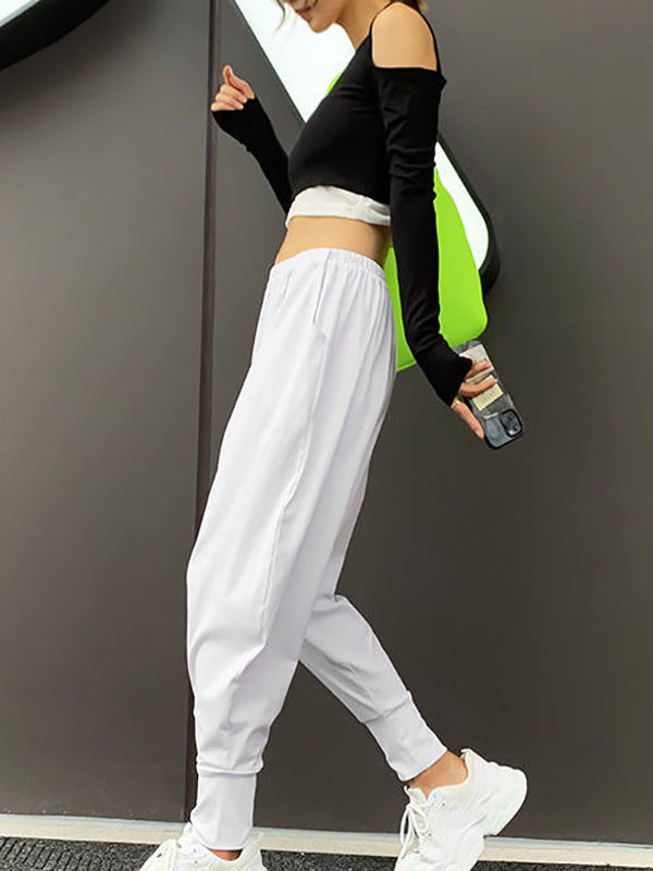 Harem Pants Elasticity Solid Color Pants