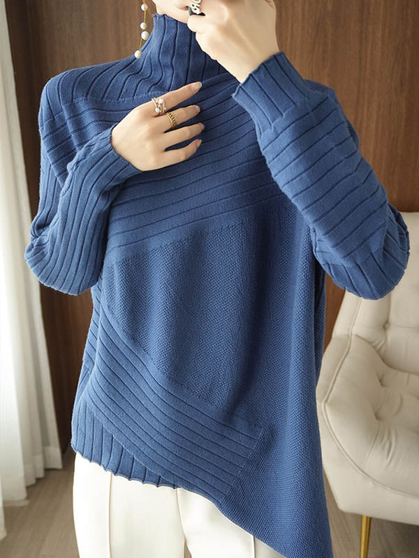 Original Irregular 7 Colors High-Neck Long Sleeves Sweater Top