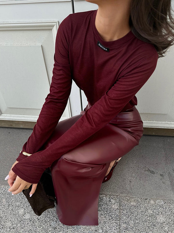 Pleated Solid Color Split-Back Bodycon High Waisted Skirts Bottoms