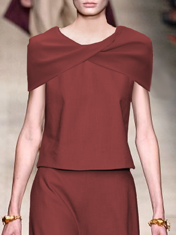 Knot Solid Color Capelet Loose Round-neck T-Shirts Tops