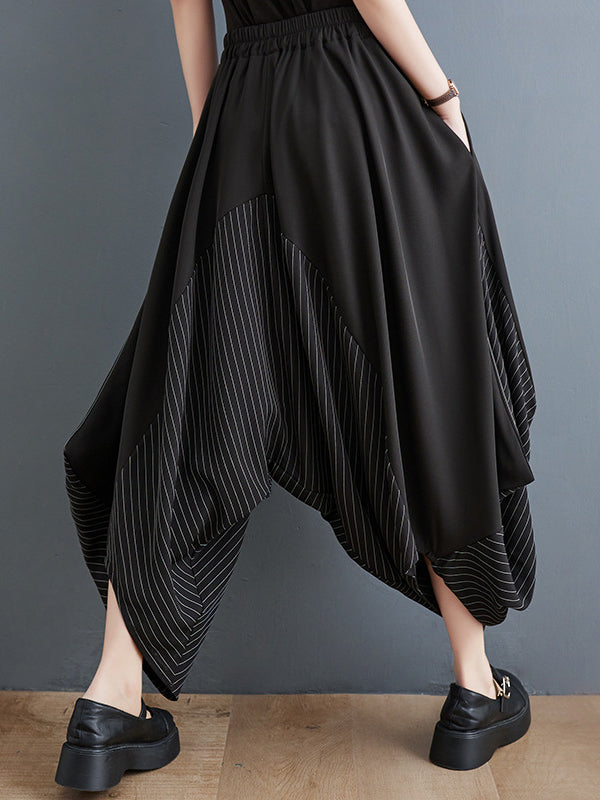 Split-Joint Striped Harem Pants Irregular clipping Casual Pants Bottoms