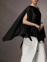 Asymmetric Solid Color Batwing Sleeves Loose One-shoulder Blouses&shirts Tops
