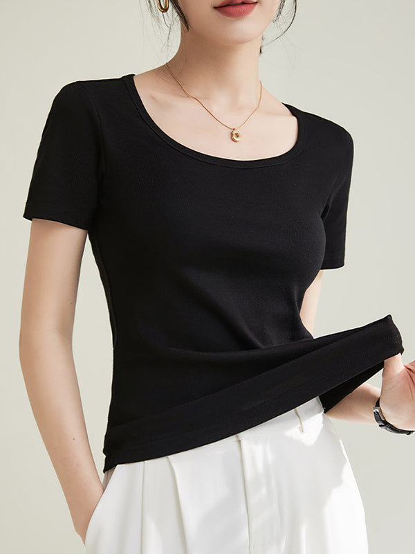 Solid Color Plus Size Short Sleeves Round-neck T-Shirts Tops