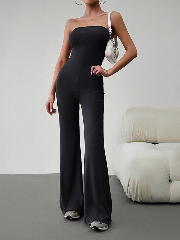 Bandage Solid Color Tied Bodycon Flared Pants Tube Jumpsuits