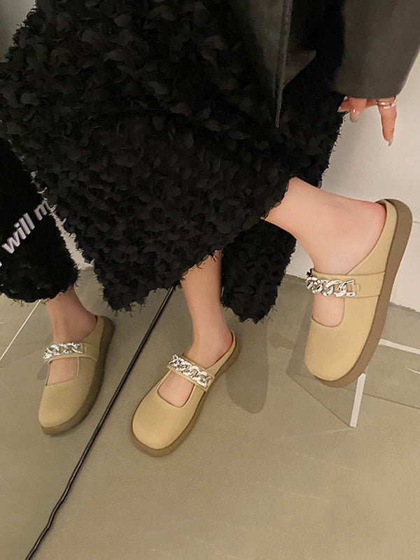Chains Round-Toe Shallow Cut Split-Joint Slippers Mary Janes