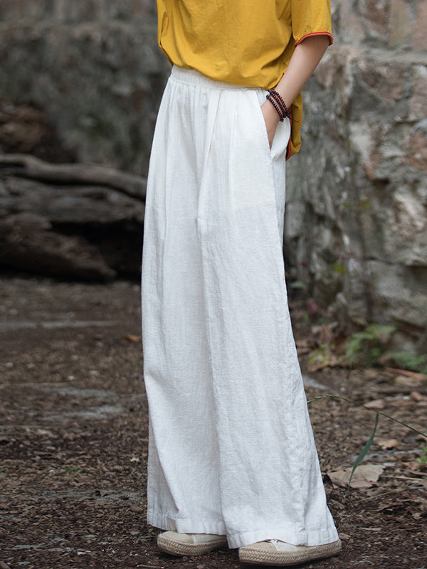 Elasticity Solid Color Wide Leg Trousers Pants