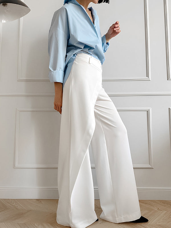 Asymmetric Solid Color Split-Joint Loose Straight Leg Trousers Suit Pants