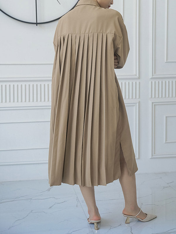 Buttoned Split-side Loose Three-quarter Sleeves Lapel Shirt Dress Midi Dresses