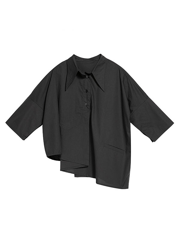 Leisure Loose Irregularity Solid Color Polo Blouses&Shirts Tops