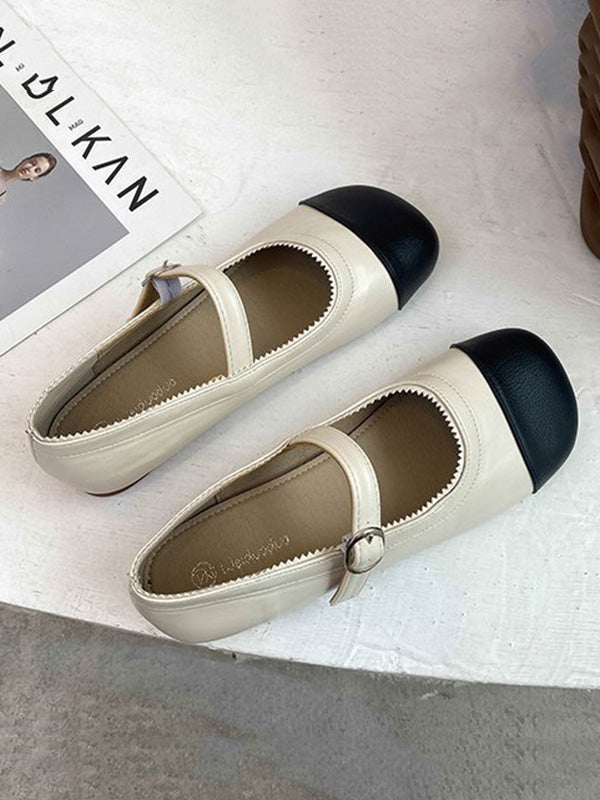 Leisure Contrast Color Split-Joint Flat Heel Loafer Shoes