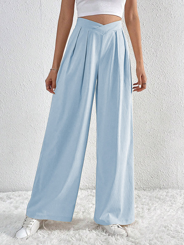 Pleated Solid Color Loose Wide Leg Trousers Pants