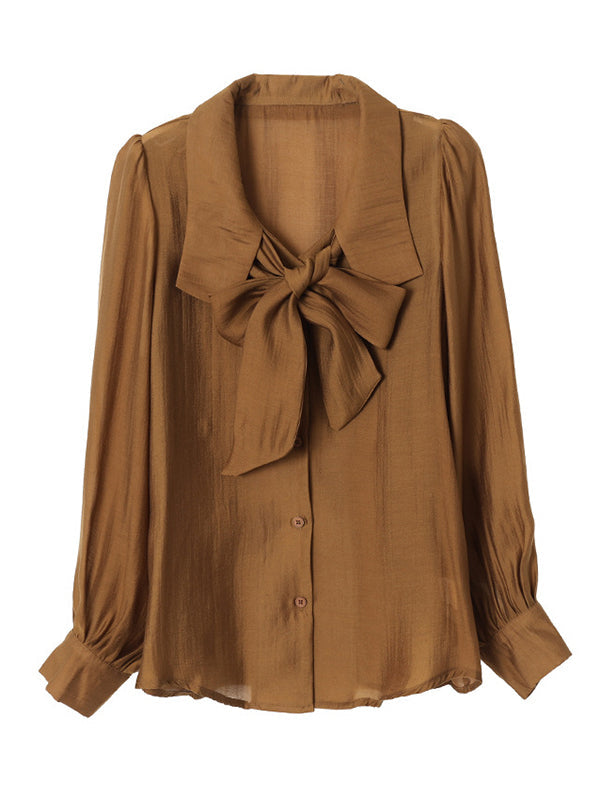 Urban Loose Long Sleeves Solid Color Lapel Collar Blouses