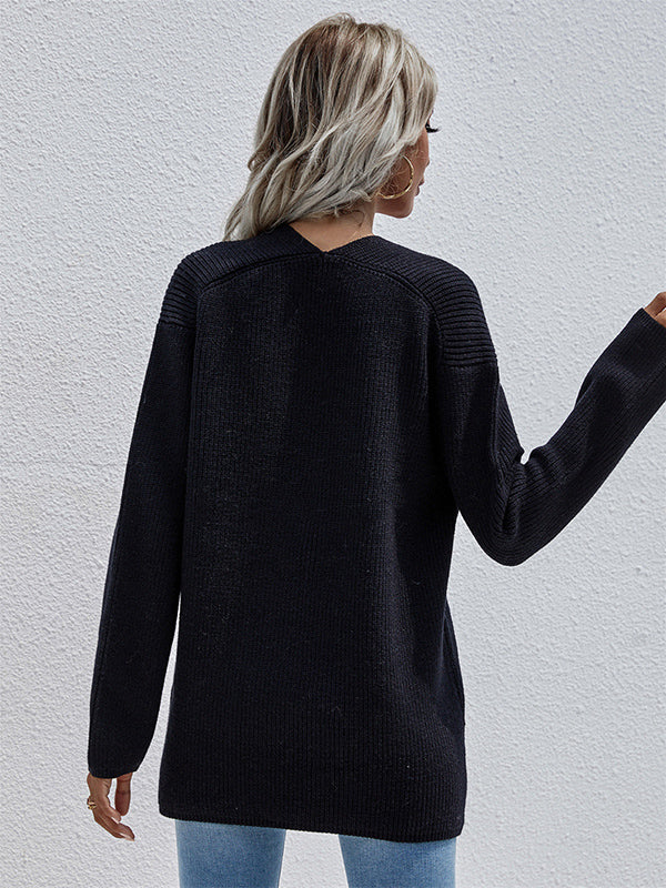 Casual Loose Solid Color V-Neck Sweater Tops