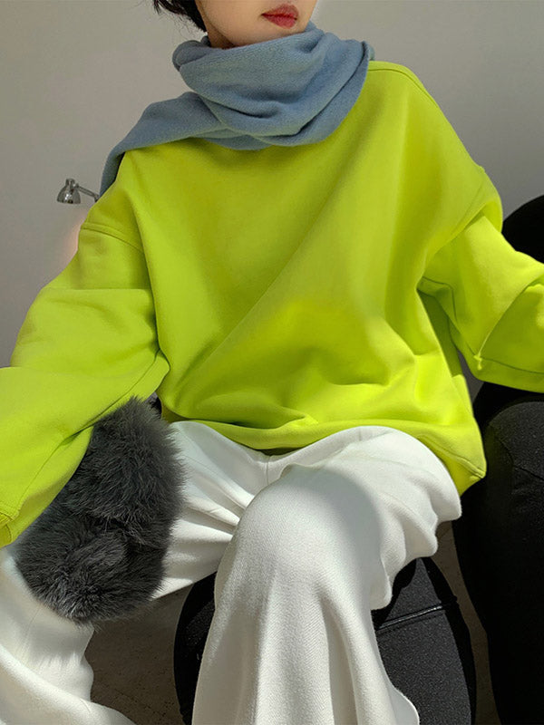 Stylish Fluorescent Green&Black Loose Casual Round-Neck Sweatshirt