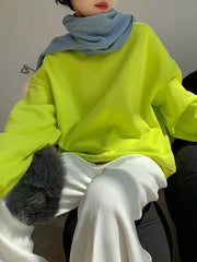 Stylish Fluorescent Green&Black Loose Casual Round-Neck Sweatshirt