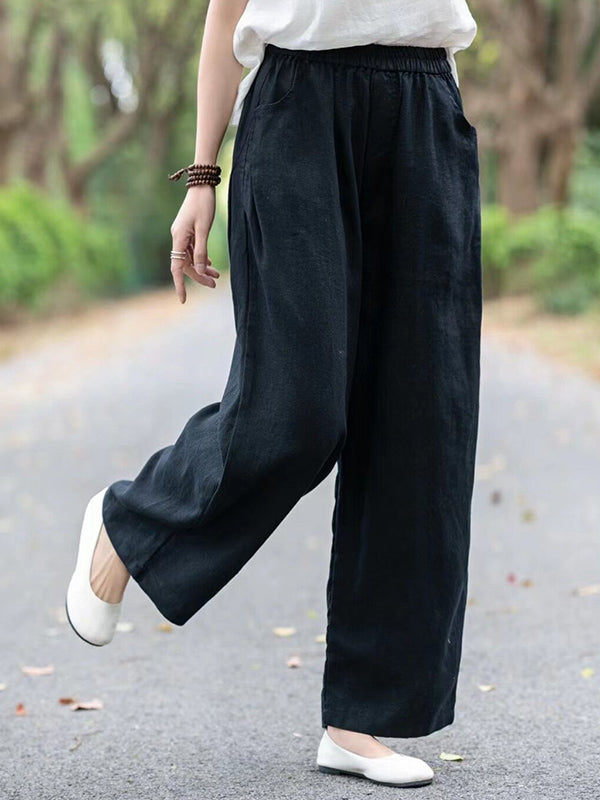 Elasticity Solid Color Loose Wide Leg Trousers Casual Pants Bottoms