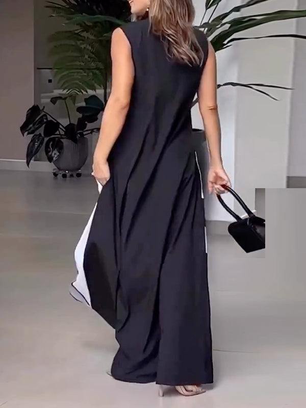 Figure Printed Loose Sleeveless V-neck Maxi Dresses