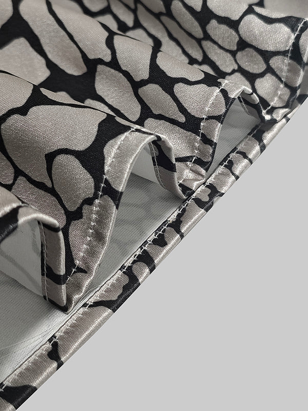 Long Sleeves Loose Buttoned Contrast Color Snakeskin Printed Lapel Blouses&Shirts Tops