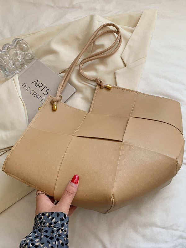 Geometric Solid Color Split-Joint Woven Handbags Bags