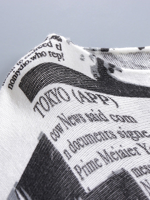 Letter Print Printed Long Sleeves Loose Round-Neck Sweater Tops Pullovers Knitwear
