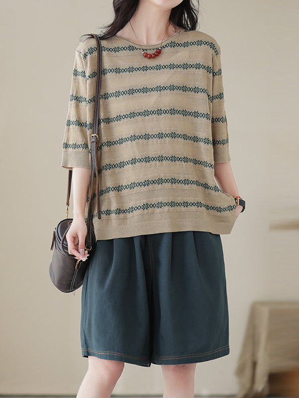 Printed Half Sleeves Loose Round-neck T-Shirts Tops