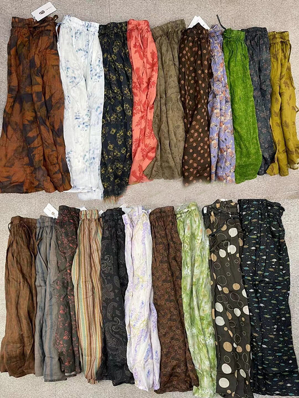 Drawstring Elasticity Floral Printed Loose Skirts